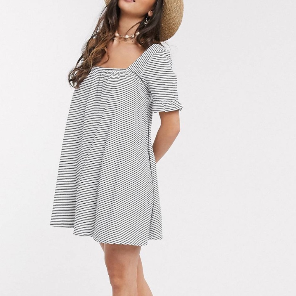 ASOS frill square neck smock dress